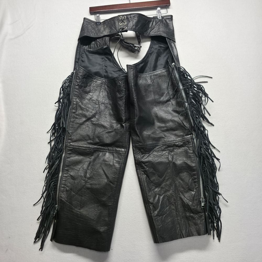 Interstate Leather Black Fringe Western Full Chaps Size 2XL 34-42 Waist